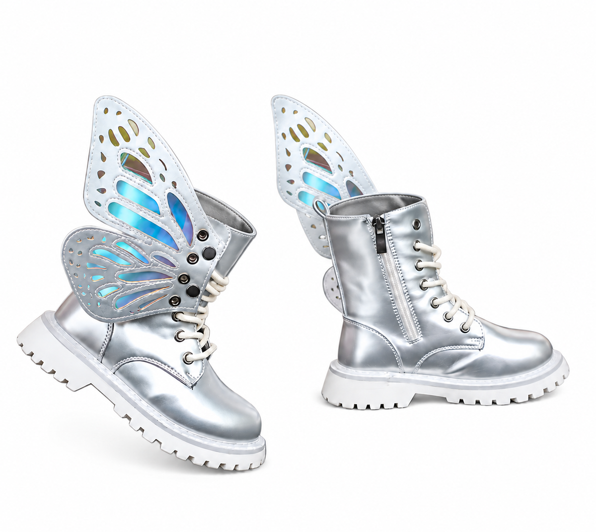 Silver butterfly wing boots