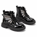 Beige rhinestone butterfly boots