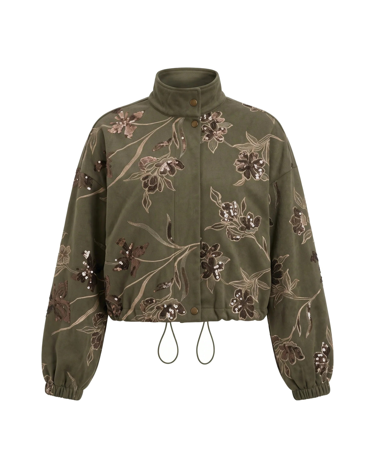 Embroidered Cropped Bomber Jacket in Olive – women's jacket at Quatre Épingles, Beirut
