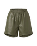 Olive Green Faux Leather Shorts – High-Waisted Relaxed Fit – women's shorts at Quatre Épingles, Beirut