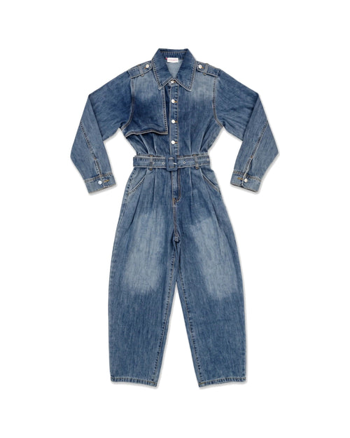 Belted Denim Jumpsuit – women's jumpsuit at Quatre Épingles, Beirut