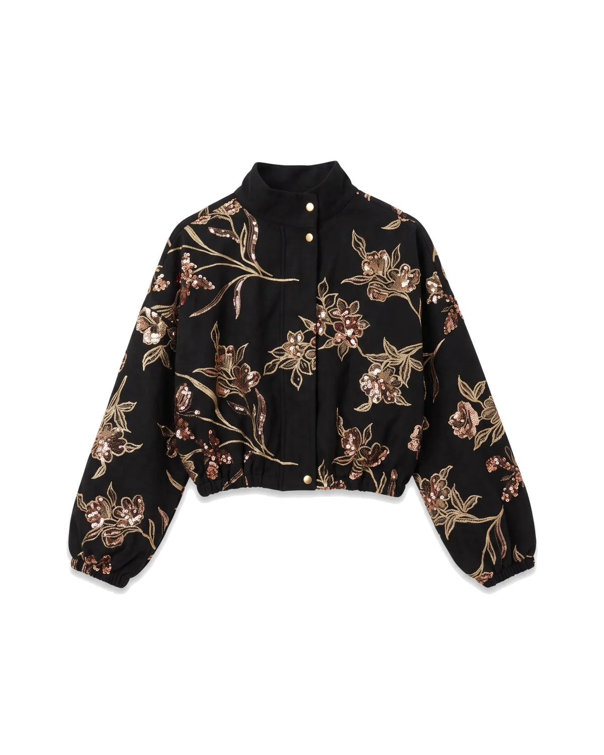 Embroidered Cropped Bomber Jacket in Black – women's jacket at Quatre Épingles, Beirut