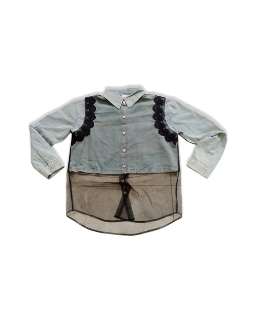 Denim & Sheer Mesh Lace Shirt – women's top at Quatre Épingles, Beirut