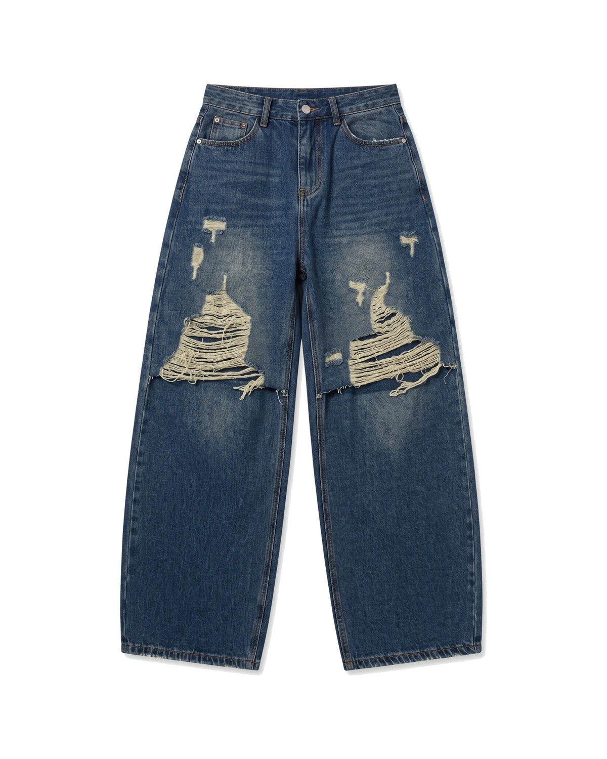 Heavily Ripped Wide Leg Jeans in Deep Indigo – women's jeans & trousers at Quatre Épingles, Beirut