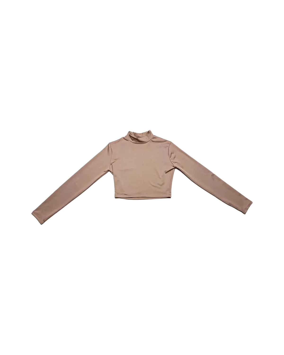 Mocha Brown Cropped Mock Neck Long Sleeve Top – women's top at Quatre Épingles, Beirut