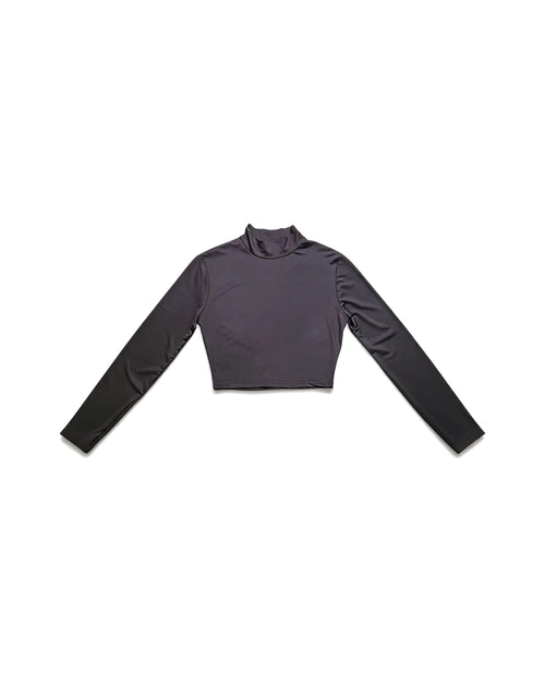 Black Cropped Mock Neck Long Sleeve Top – women's top at Quatre Épingles, Beirut