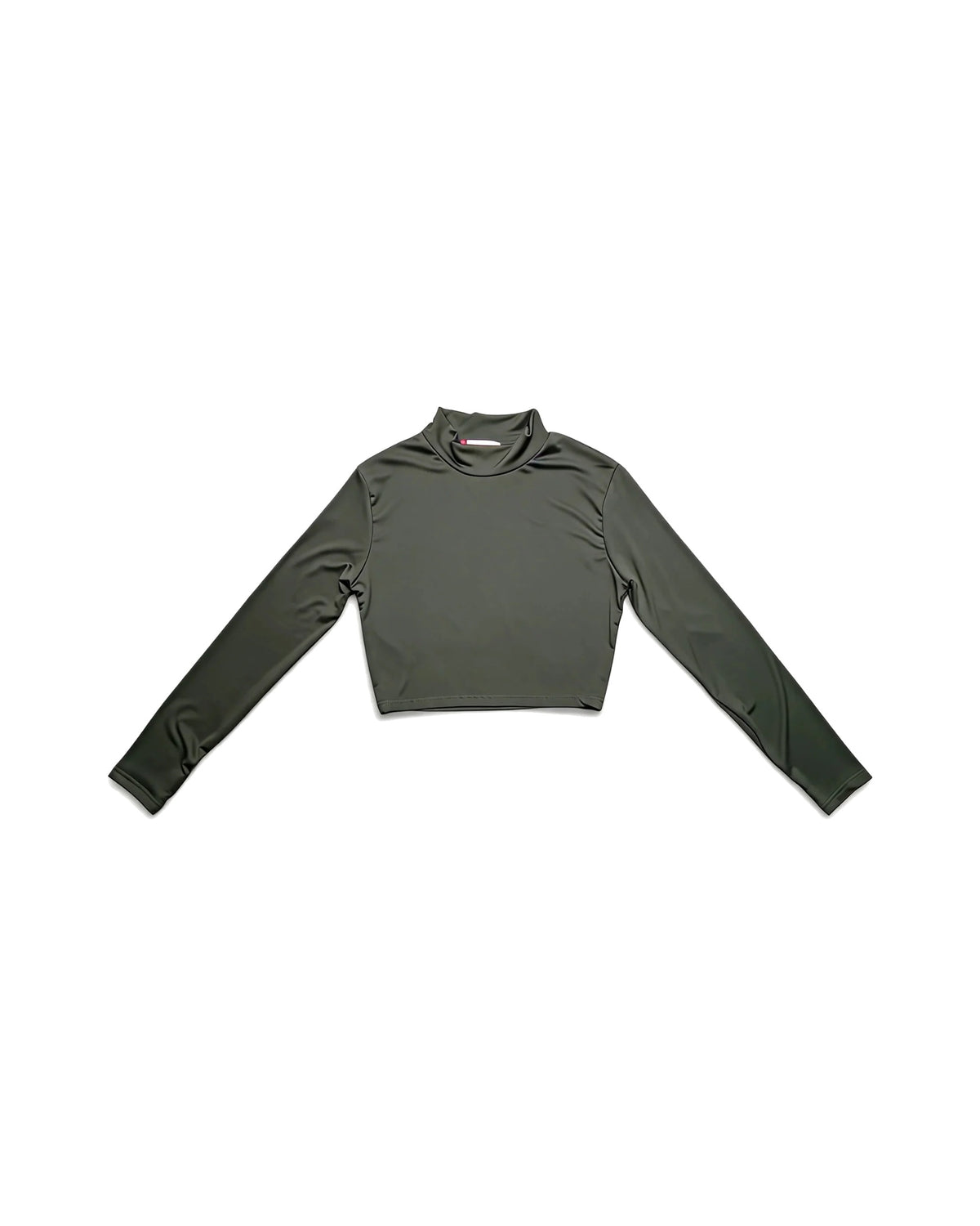Olive Green Cropped Mock Neck Long Sleeve Top – women's top at Quatre Épingles, Beirut