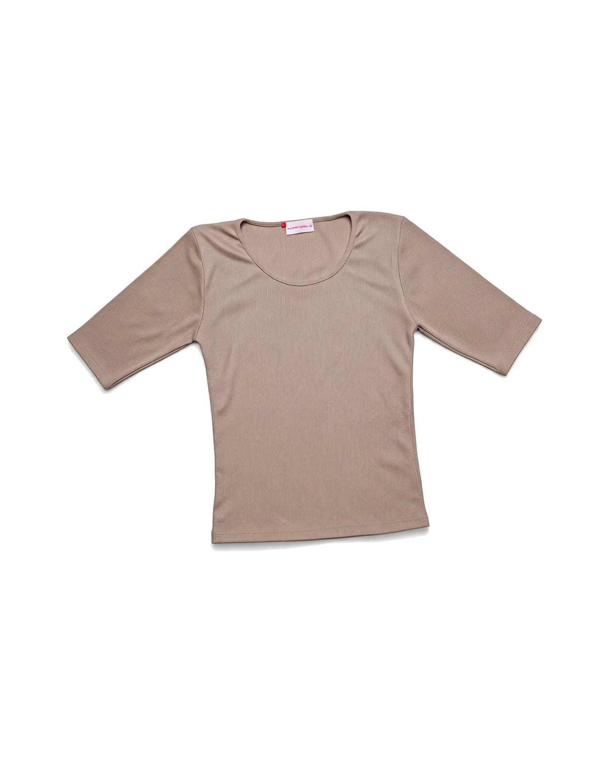 Taupe Ribbed Scoop Neck Half Sleeve Top – women's top at Quatre Épingles, Beirut