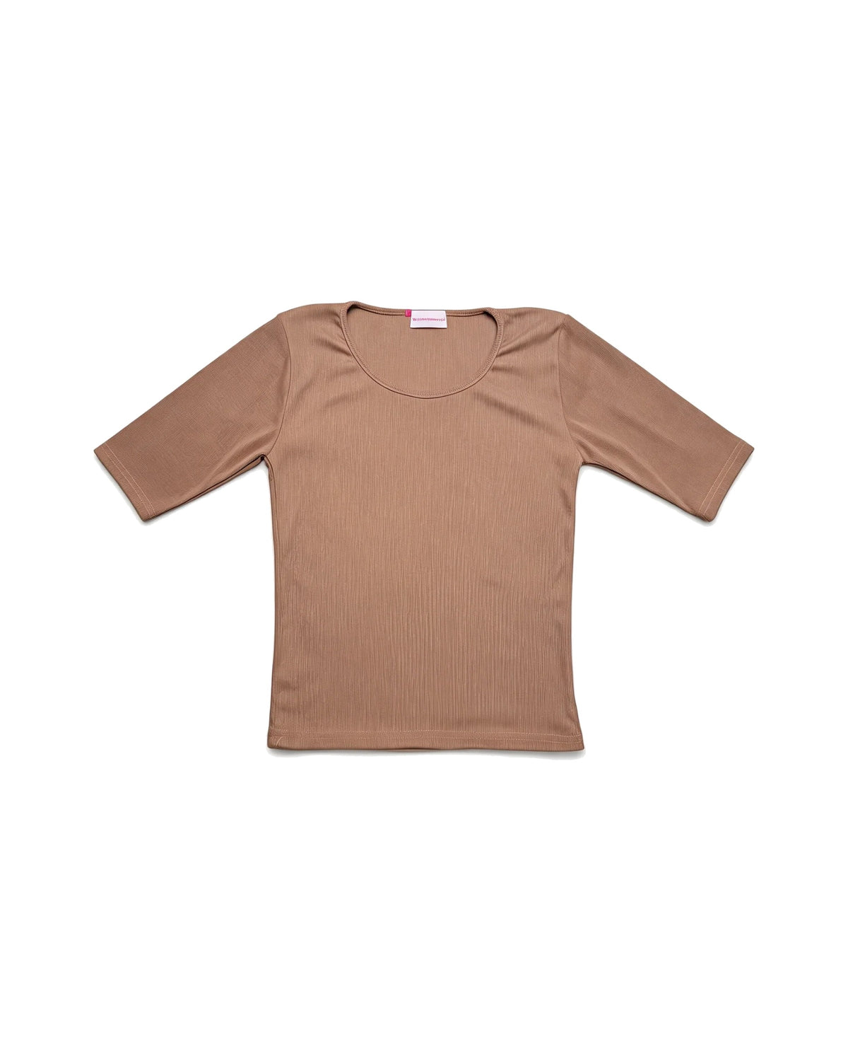 Caramel Brown Ribbed Scoop Neck Half Sleeve Top – women's top at Quatre Épingles, Beirut