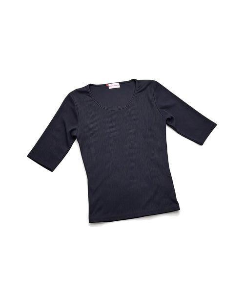 Black Ribbed Scoop Neck Half Sleeve Top – women's top at Quatre Épingles, Beirut