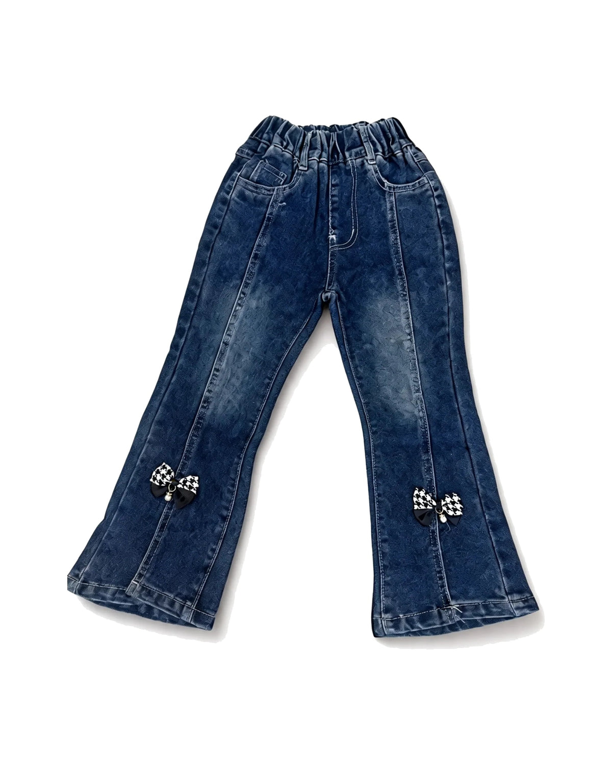 Racing Vibes Kids Flare Jeans with Checkered Flag Patches – girls' jeans & pants at Quatre Épingles, Beirut