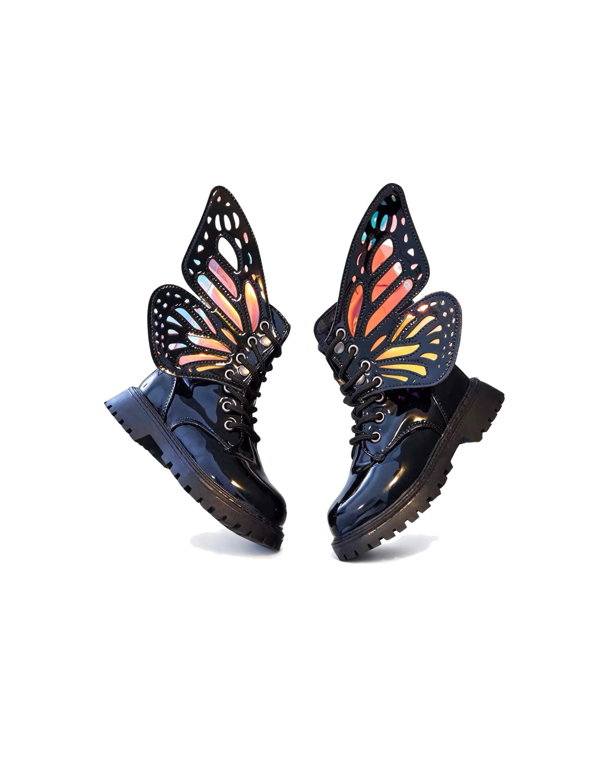 Black Patent Butterfly Wing Lace-Up Boots for Girls – girls' shoes at Quatre Épingles, Beirut