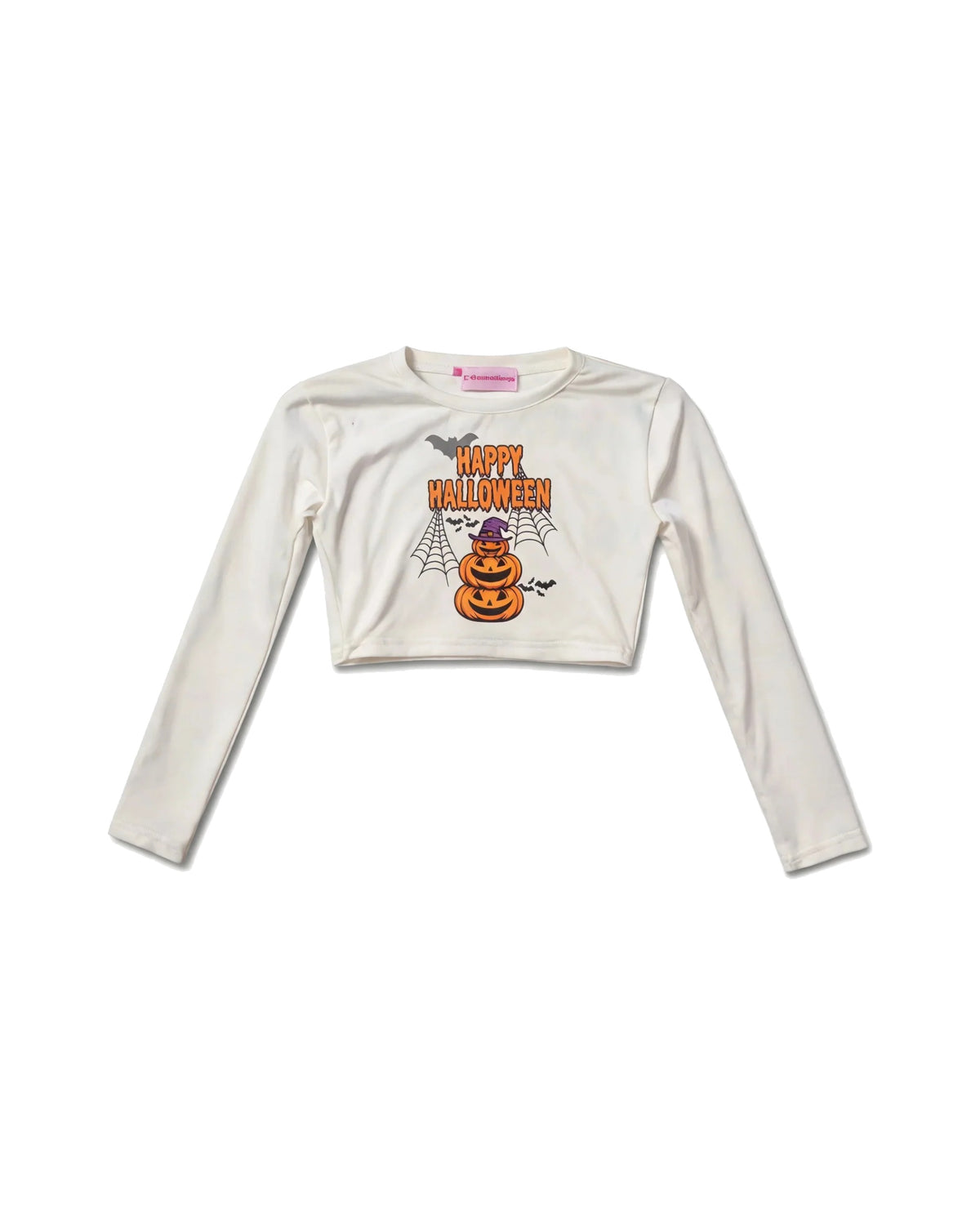 White Happy Halloween Pumpkin Graphic Cropped Top – girls' top at Quatre Épingles, Beirut