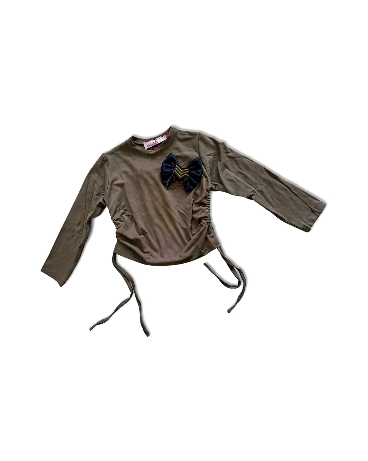 Girls' Olive Green Bow Detail Long Sleeve Top – girls' top at Quatre Épingles, Beirut