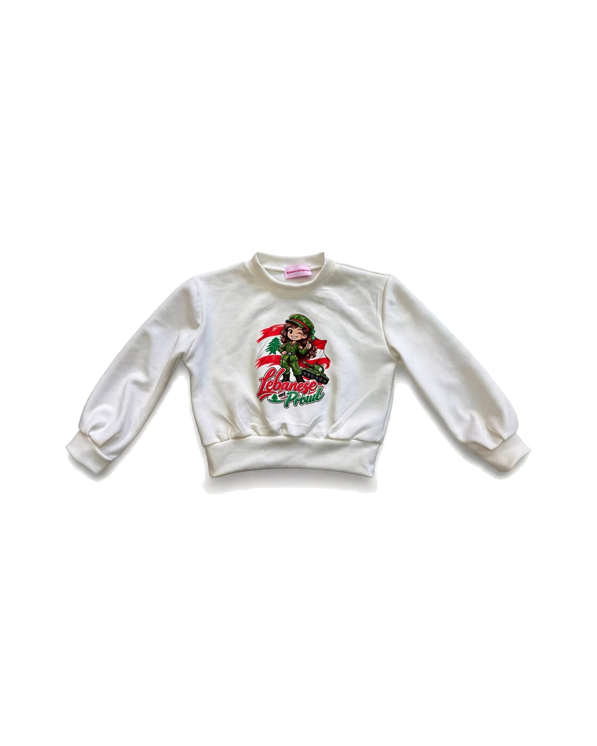 Lebanese Proud Graphic Sweatshirt – White – girls' top at Quatre Épingles, Beirut