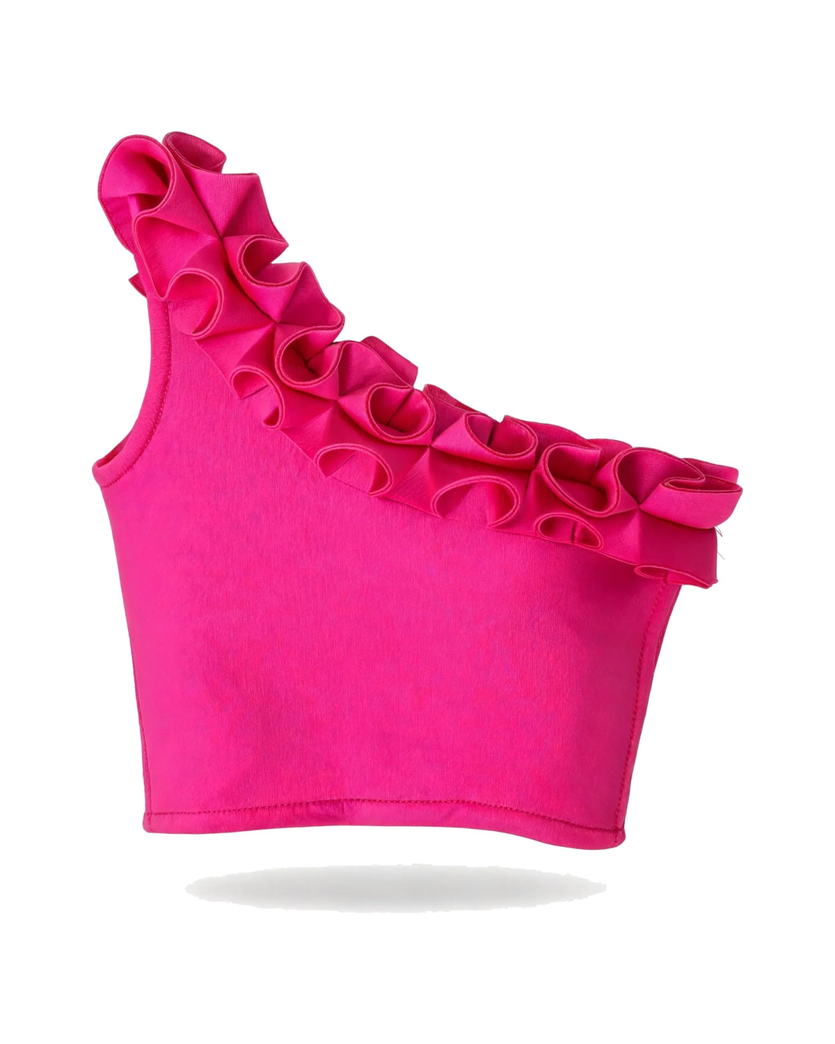 Pink One-Shoulder Ruffle Crop Top – Fuchsia – girls' top at Quatre Épingles, Beirut