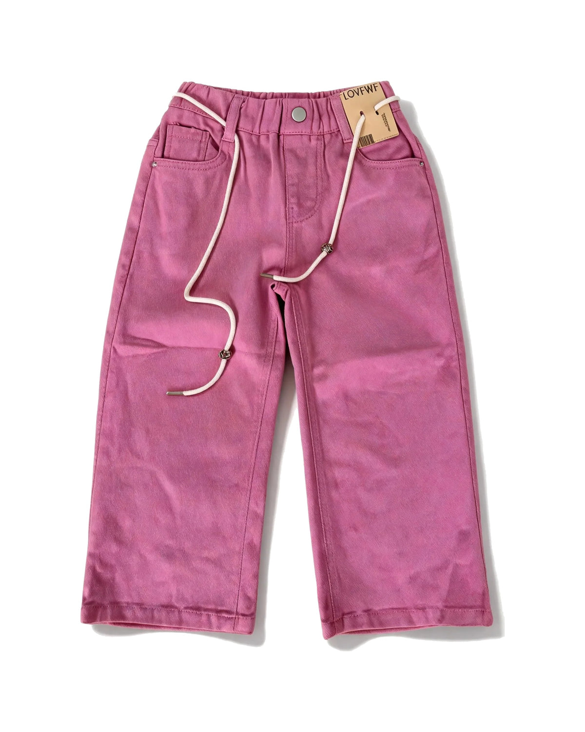 Pink Wide-Leg Denim Jeans with Drawstring Detail – girls' jeans & pants at Quatre Épingles, Beirut