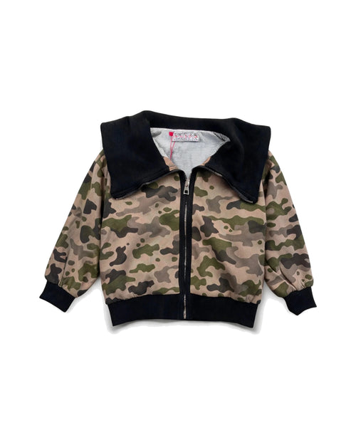 Camouflage Zip-Up Jacket with Black Collar – girls' jacket at Quatre Épingles, Beirut