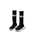 Black Knee-High Sock Sneakers with White Stripes – girls' shoes at Quatre Épingles, Beirut