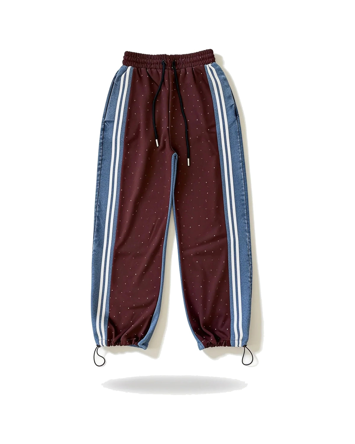 Wide-Leg Jogger Pants with Side Stripes - Burgundy & Denim Blue – women's jeans & trousers at Quatre Épingles, Beirut