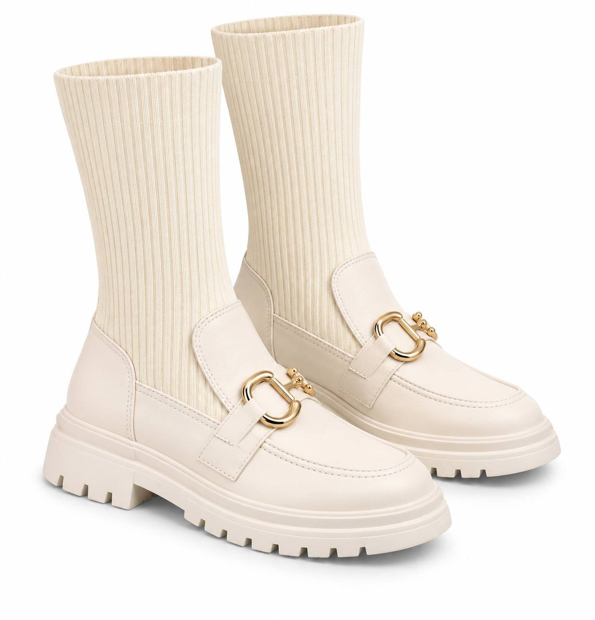 Off-white ribbed sock boots with gold horsebit detail