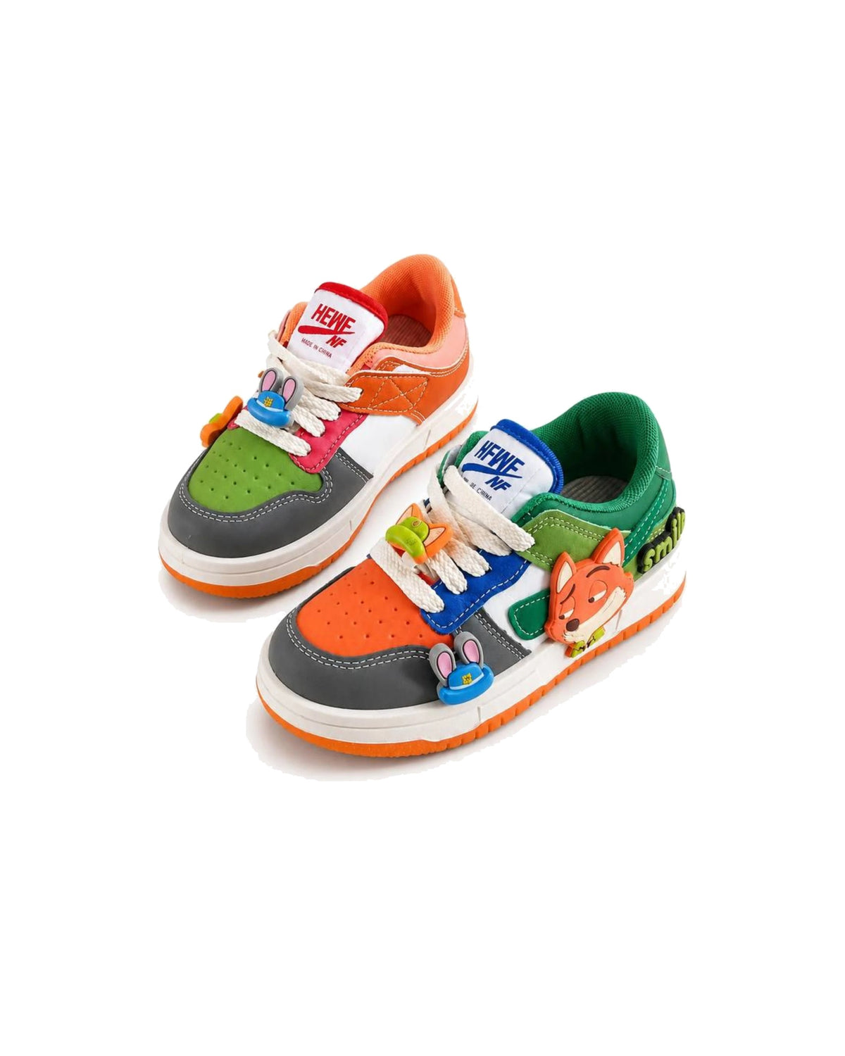 Colorblock Sneakers with Cute Cartoon Charms – girls' shoes at Quatre Épingles, Beirut