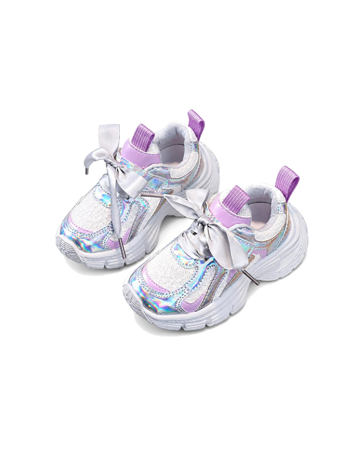 Iridescent Chunky Sneakers with Satin Bow Laces – girls' shoes at Quatre Épingles, Beirut