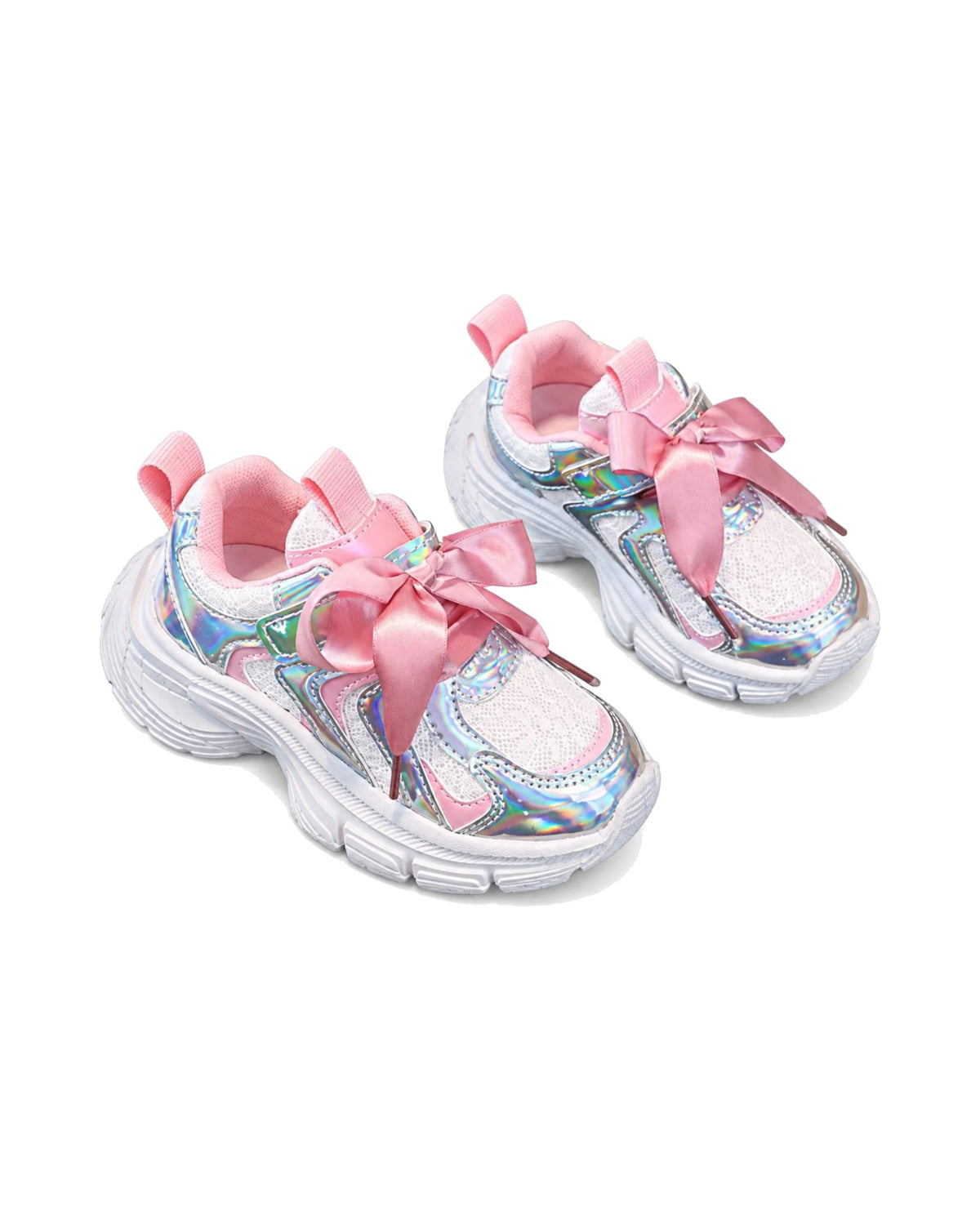 Iridescent Chunky Sneakers with Satin Bow Laces – girls' shoes at Quatre Épingles, Beirut (view 2)