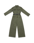 Olive Green Denim Wide-Leg Jumpsuit with Belt – women's jumpsuit at Quatre Épingles, Beirut