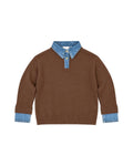 Knit Sweater with Denim Collar & Cuffs – Brown & Red – women's top at Quatre Épingles, Beirut