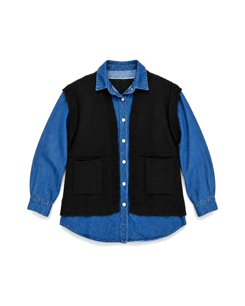 Denim Shirt with Knit Vest – women's top at Quatre Épingles, Beirut (view 2)