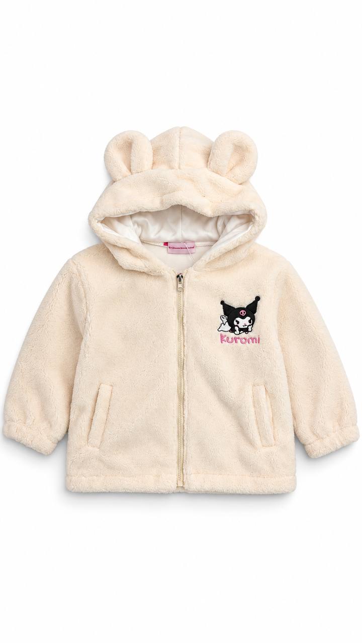 Sherpa Bear-Ear Zip Hoodie with Kuromi Embroidery – front – kids' jacket at Quatre Épingles, Beirut