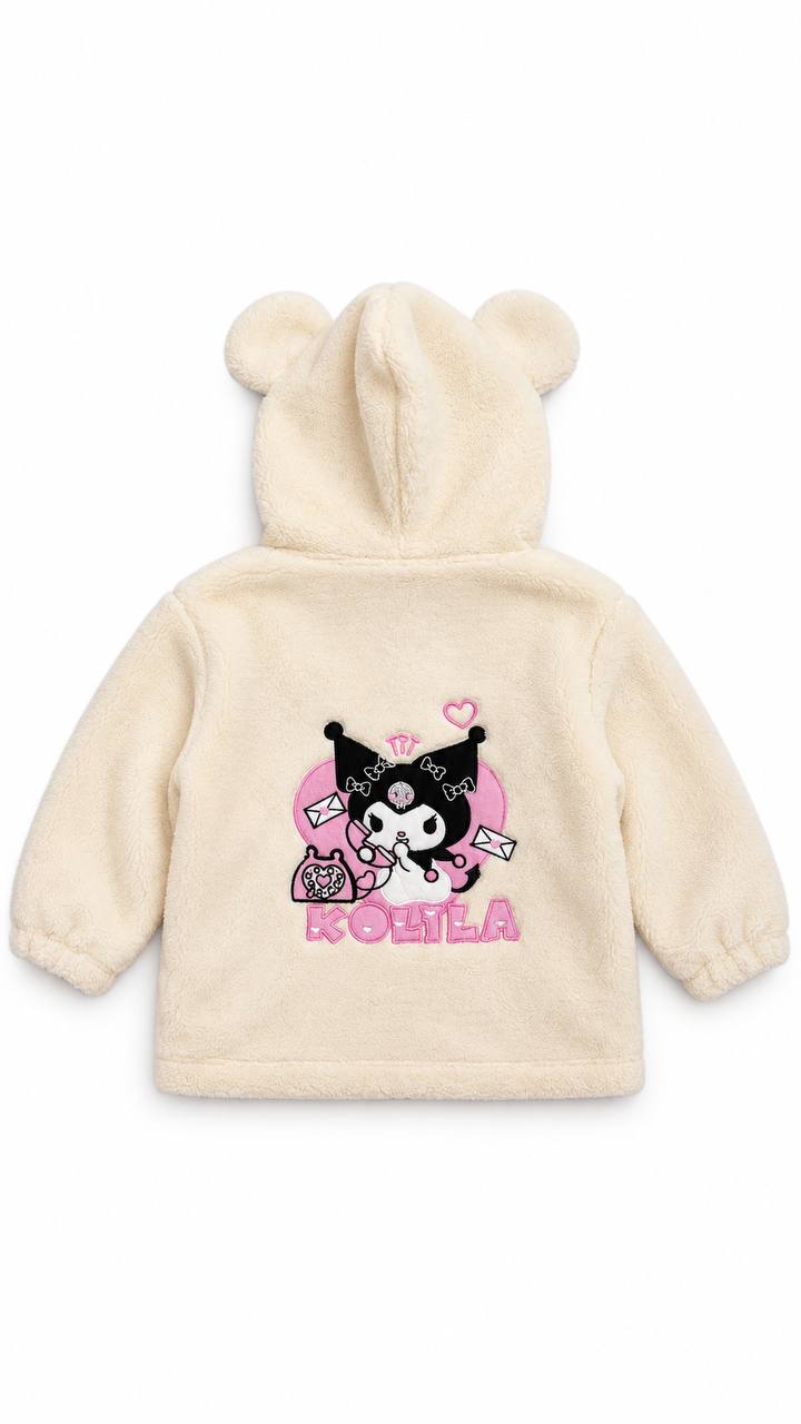 Sherpa Bear-Ear Zip Hoodie with Kuromi Embroidery – back – kids' jacket at Quatre Épingles, Beirut