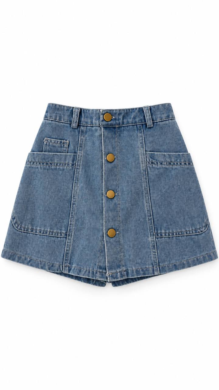Button-Front Denim Skirt with Patch Pockets – girls' skirt at Quatre Épingles, Beirut