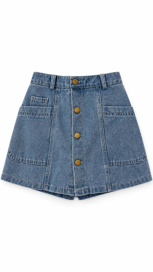 Button-Front Denim Skirt with Patch Pockets – girls' skirt at Quatre Épingles, Beirut