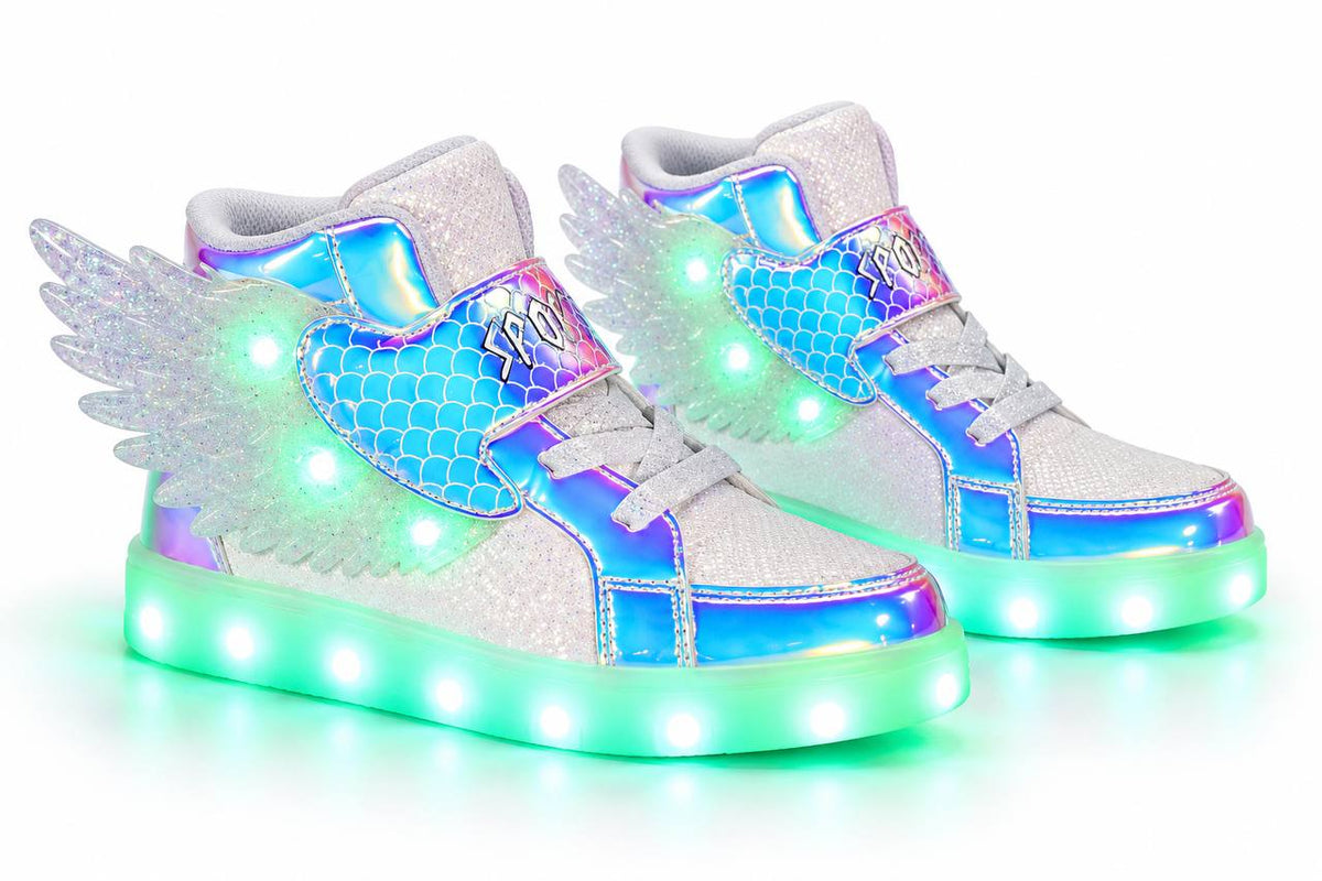 Kids Winged Light-Up High-Top Sneakers - White
