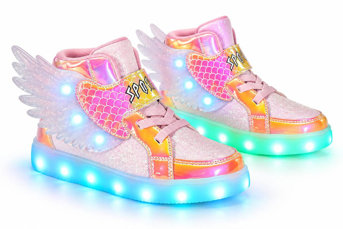 Kids Winged Light-Up High-Top Sneakers - Pink