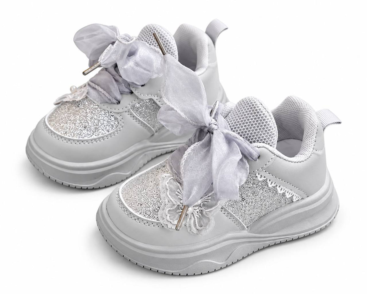 Kids Glitter Bow Sneakers - Grey