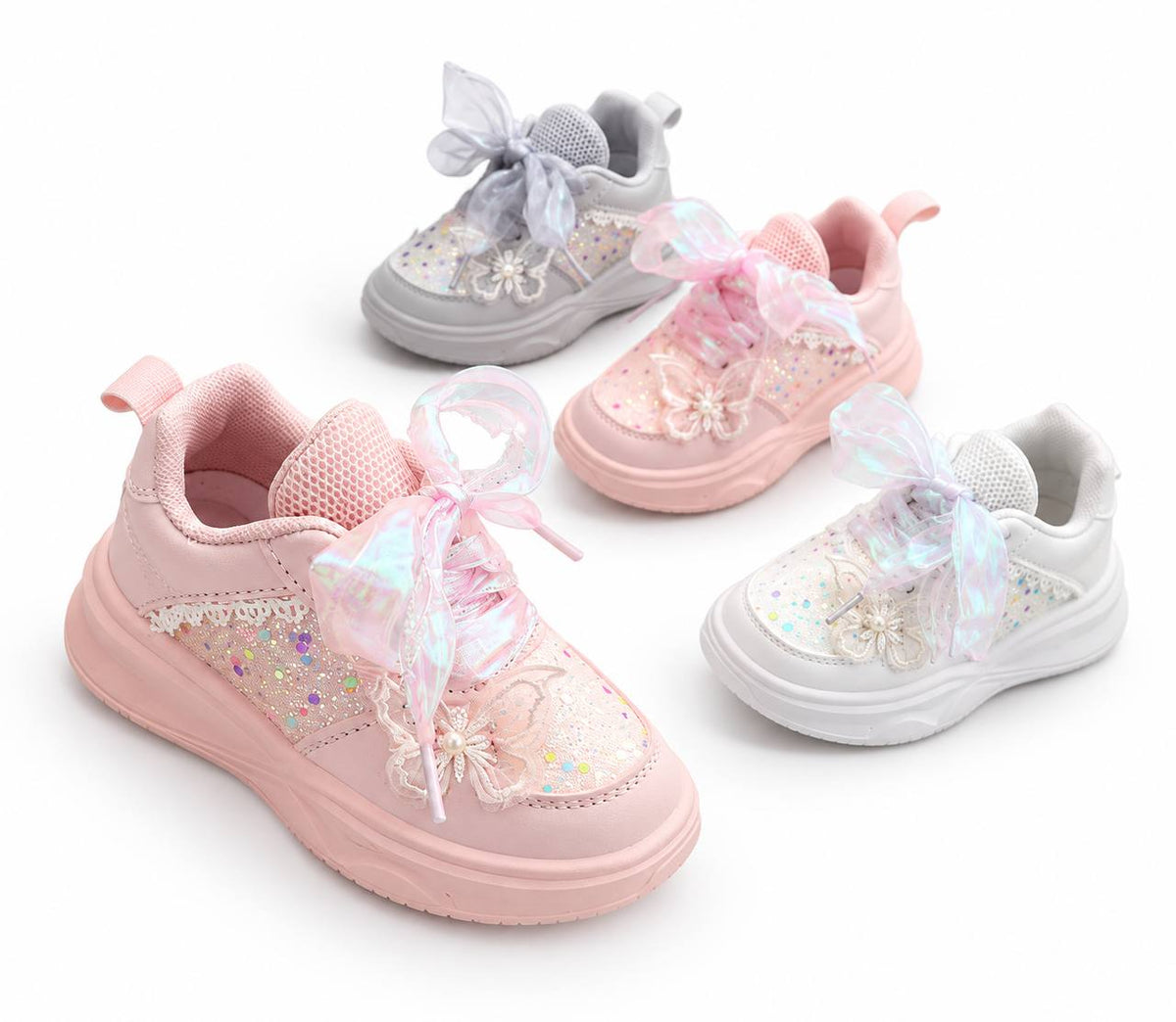 Kids Glitter Bow Sneakers - Pink