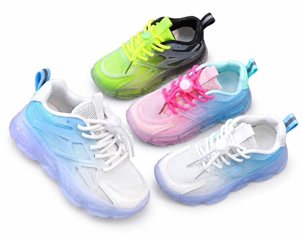 Kids Color-Block Light-Up Sneakers - Black, rose blue, and blue-white