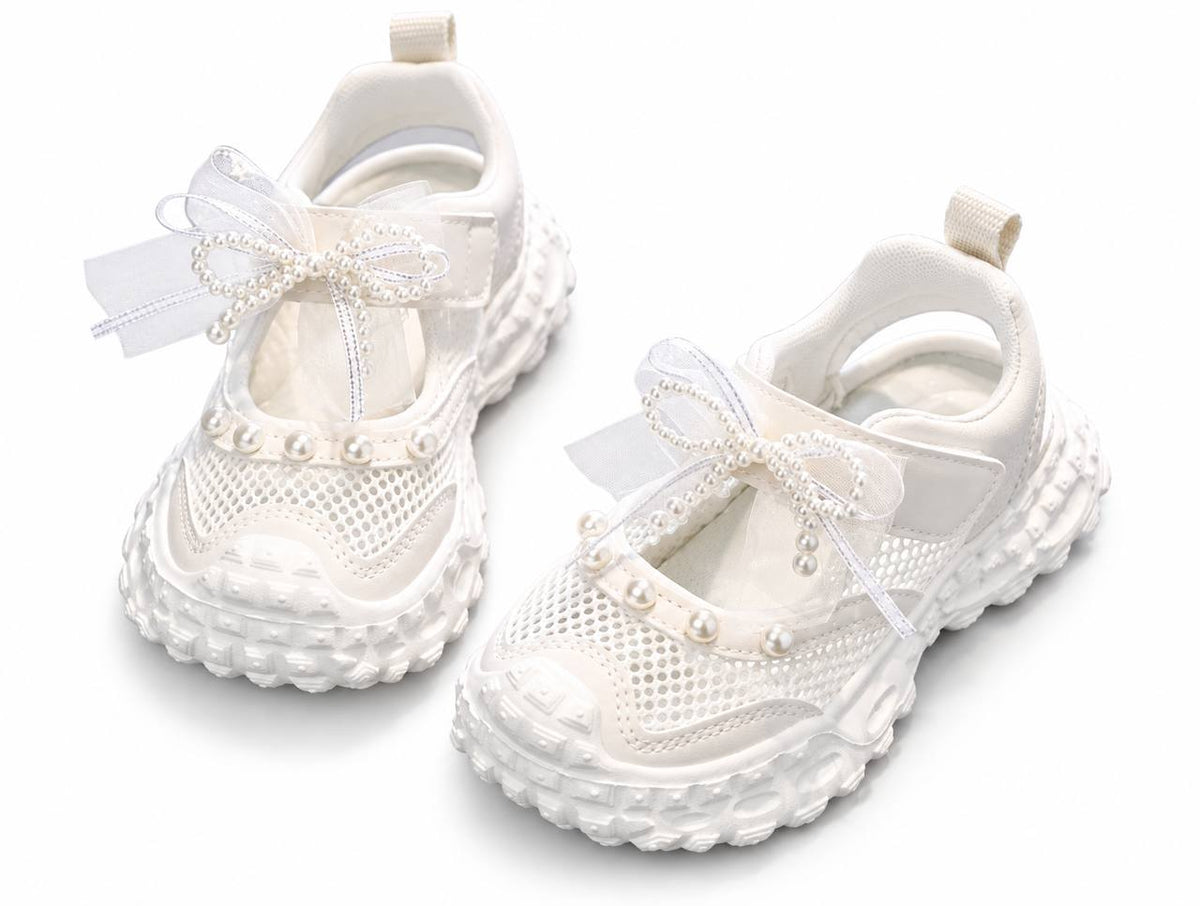 Kids pearl bow mesh sneakers - Pink