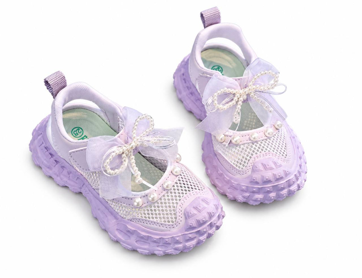 Kids pearl bow mesh sneakers - White