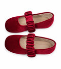 Red velvet Mary Jane shoes with ruched strap